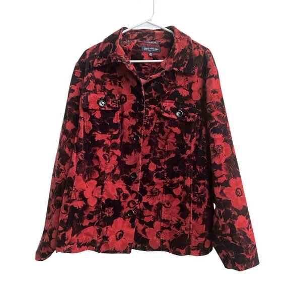 Women's Red &‎ Black Floral Stretch Velvet Jacket Plus Size 20W Dark Romantic - Picture 1 of 7